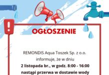 Miasto i Gmina Toszek: Planowana przerwa w dostawie wody w Pisarzowicach